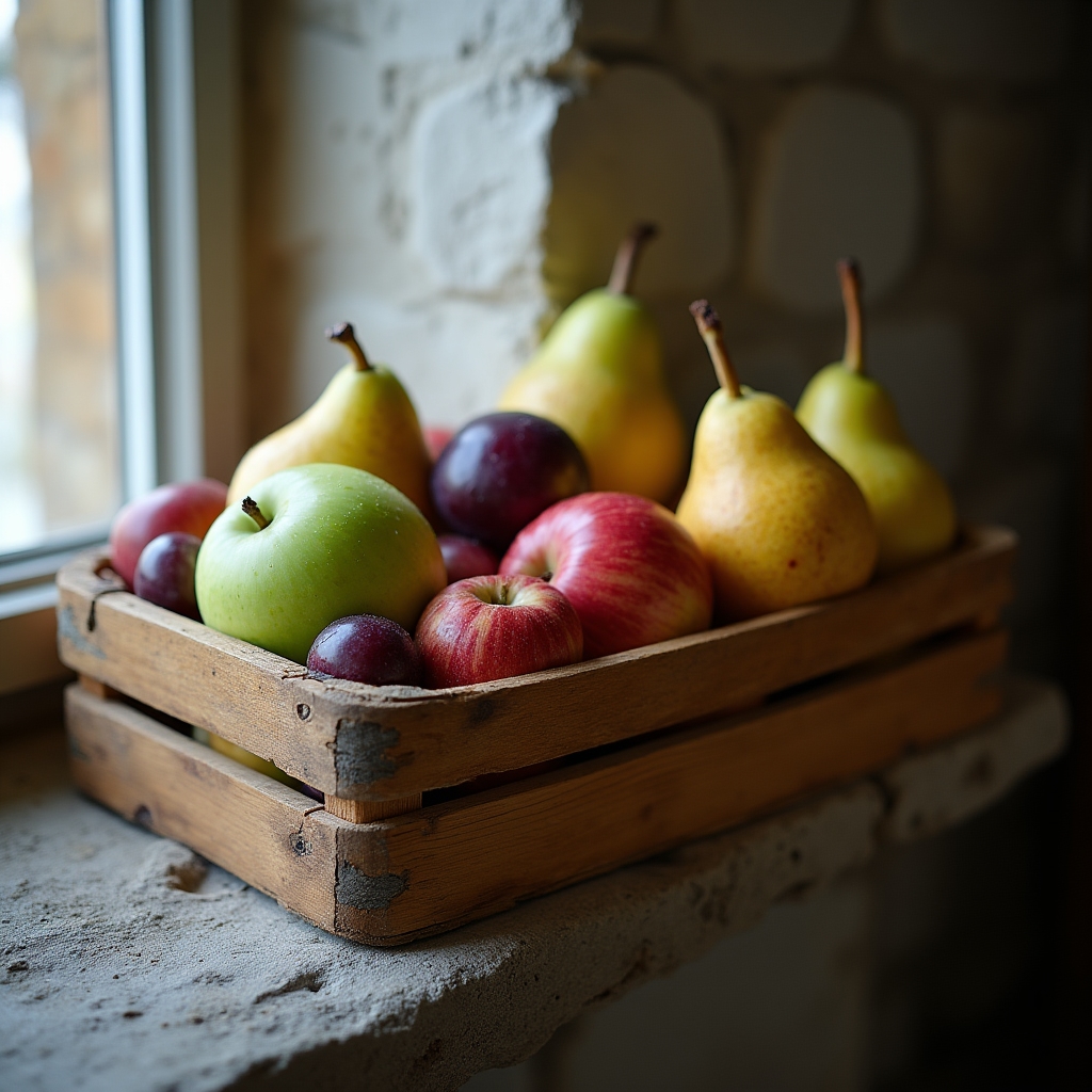 Regionale Obstbox mit gemischten Früchten der Saison